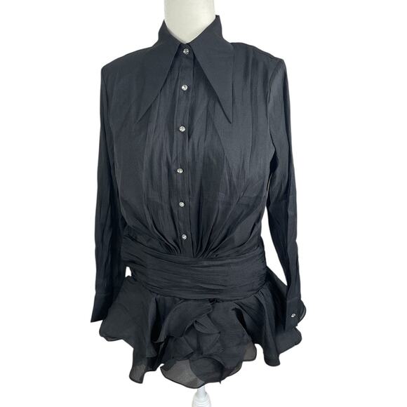 ZCRAVE Emma Dropped Waist Ruffled Organza Shirtdress Black Night Out Size Small - Picture 3 of 16